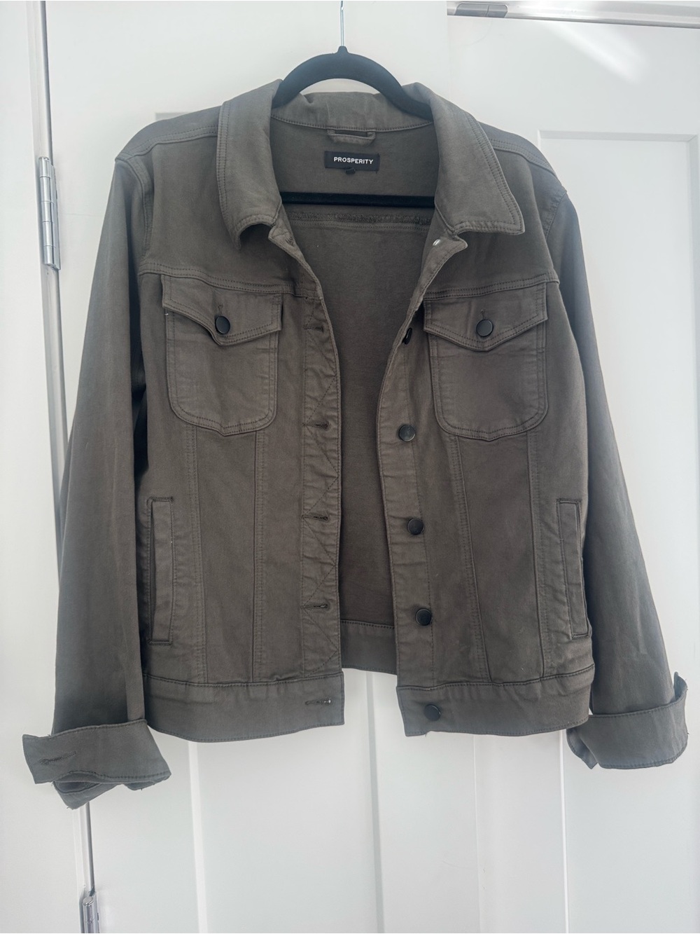 Prosperity Olive Green Women’s Denim Trucker Jacket